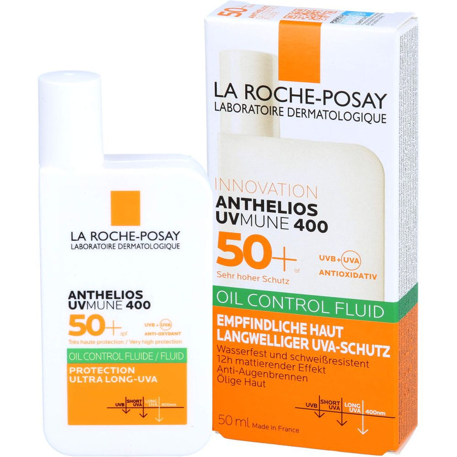 La Roche-Posay Anthelios UVMune 400 Oil Control Fluid SPF50+ 50 ml — European bottle and carton — PZN 18257573