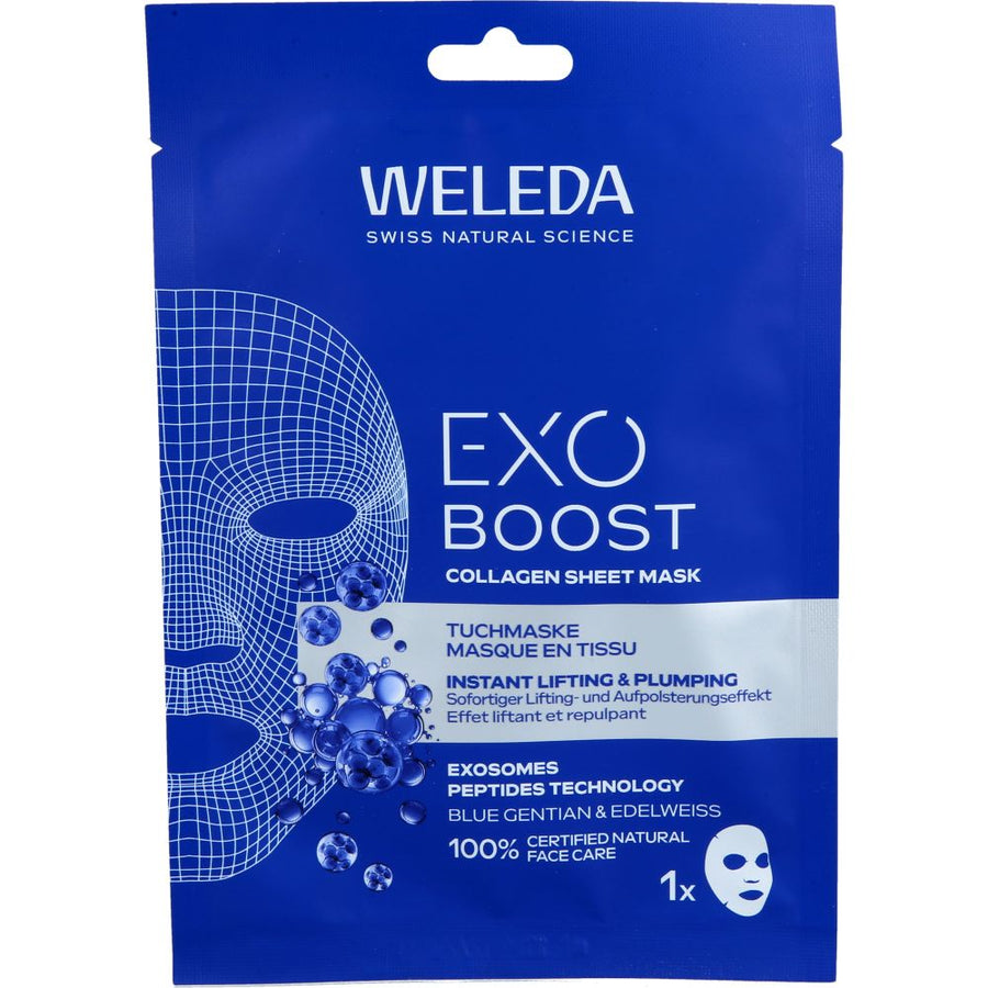 WELEDA Exo Boost Collagen Tuchmaske blauer Enzian — 20 ml — reference packaging
