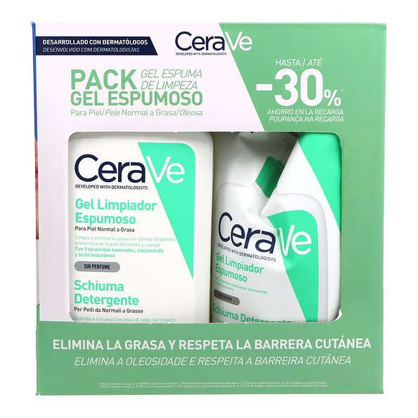 CeraVe gel limpiador espumoso piel normal a grasa 473ml + refill 473 ml promo — 473ml + 473 ml — reference packaging